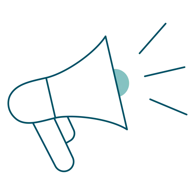 Icône d'un mégaphone stylisé en traits bleus.