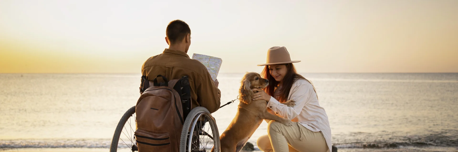 Full Shot People Traveling With Dog