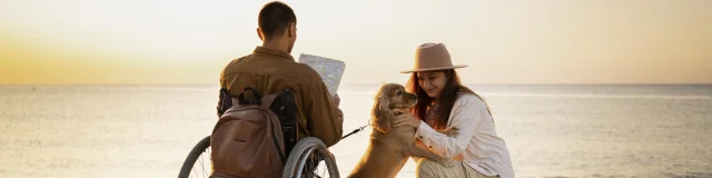 Full Shot People Traveling With Dog